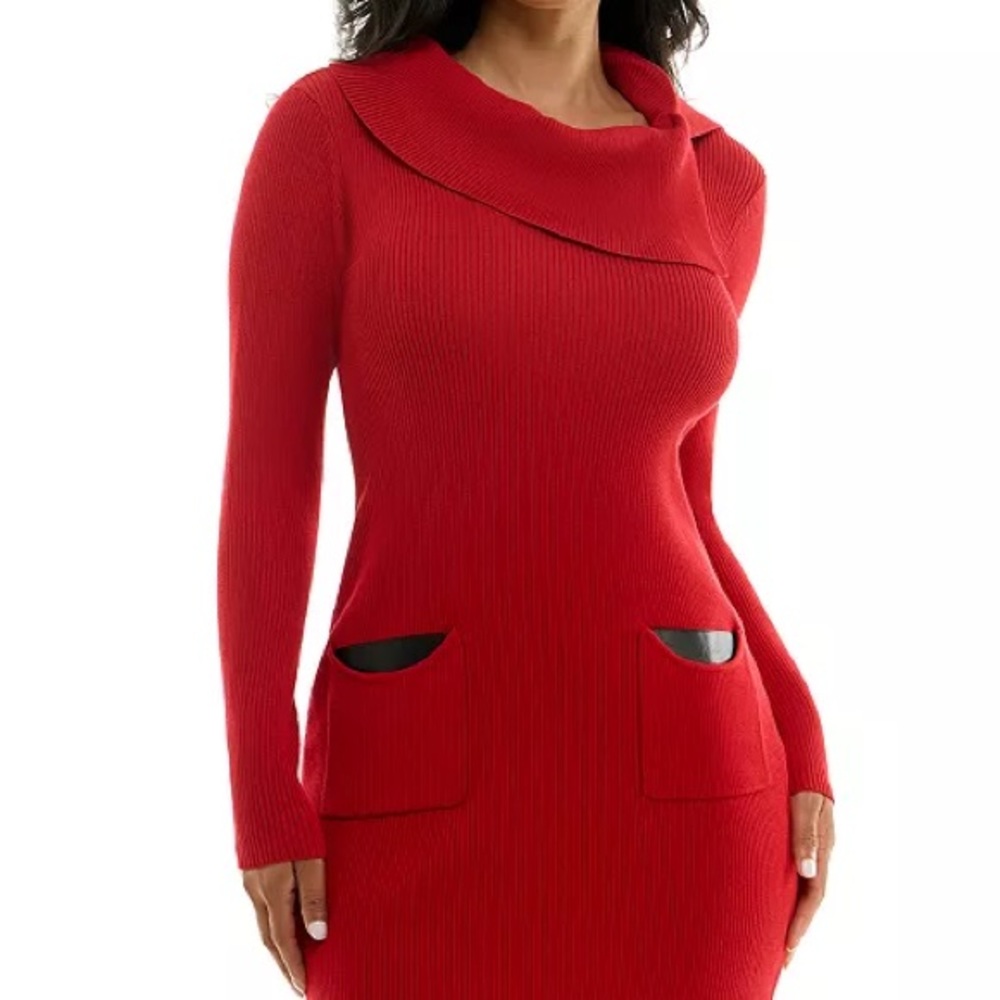 BCX Vibrant Red Knit Dress with Black Accents